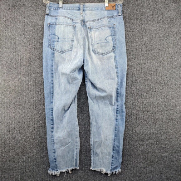American Eagle Women's Vintage Hi-Rise Cropped Jeans Blue 10 Frayed Button Fly - Picture 9 of 15